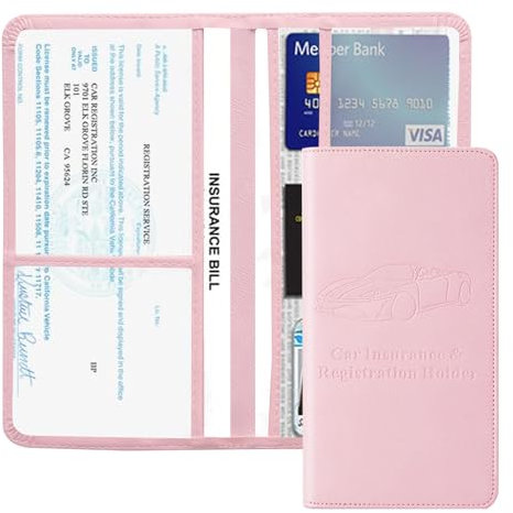 Middrivr Kfz-Zulassung und Versicherungshalter, Autozubehör für Frauen, Auto-Handschuhfach-Organizer, Auto-Fach-Zubehör für wichtige Informationen, Führerscheinkarten (Rosa/Groß)