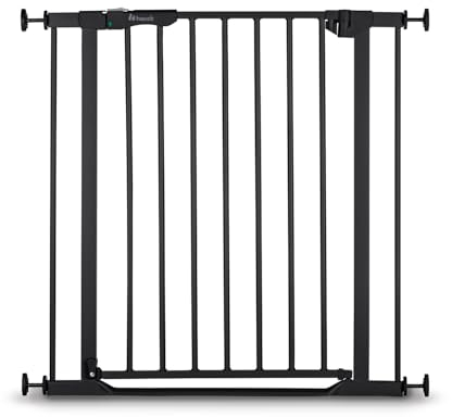 hauck Clear Step Autoclose 2, Schwarz - Schutzgitter Treppe Tür 75–80 cm, Kindersicheres Absperrgitter mit flachem Einstieg, Türgitter mit Auto Close, 1 Hand Öffnung, ohne Bohren - nur für Innen