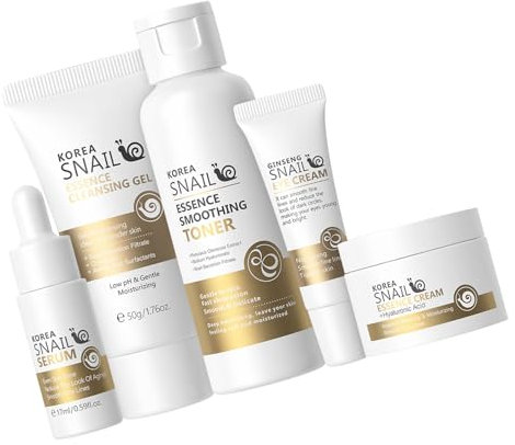 Kit de cuidado de la piel de caracol de 5 piezas para adolescentes, niñas, mujeres, cuidado de la piel, set de regalo de viaje con esencias, crema de limpieza facial y crema de ojos
