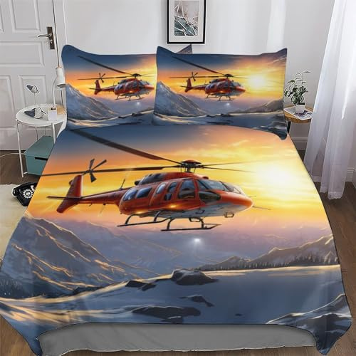 AAPZY Hubschrauber 3D Print Bettwäsche Set 2 teilig Angenehme Microfaser Bettbezüge, Bettbezug Mit Kissenbezug Für Jungen Mädchen Schlafzimmer Atmungsaktiv Single (135x200cm)