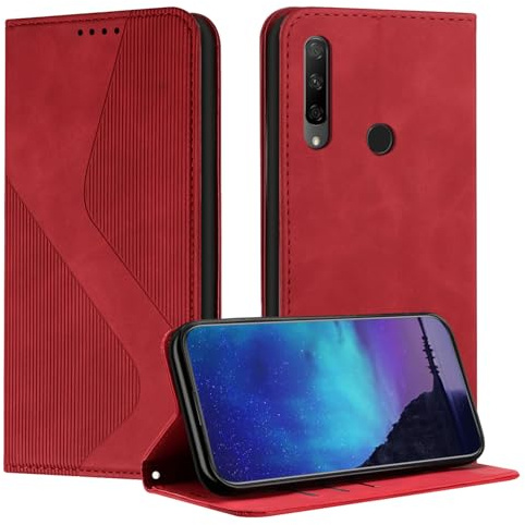 Fatcatparadise Kompatibel mit Huawei P Smart Z/Honor 9X Hülle, Handyhülle für Honor 9X Hülle PU Leder Flip Klappbare Wallet Magnet Case Handytasche Klapphülle Schutzhülle Tasche Hülle Holster (Rot)