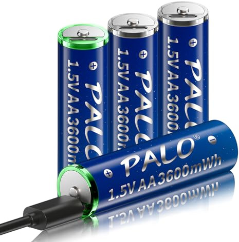 Mspalocell AA Akku USB-C Lithium Batterie Aufladbar 3600mWh mit 4-in-1 USB-C Ladekabel 1,5 V Akkus 1.5 Stunden Schnellladung, 1500 Zyklus, 4 Stück (AAX4)