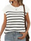 UMIPUBO Women's T-Shirt Cap Sleeves Striped Ladies Tops Summer Round Neck Casual Basic Tees Shirts (White, S)