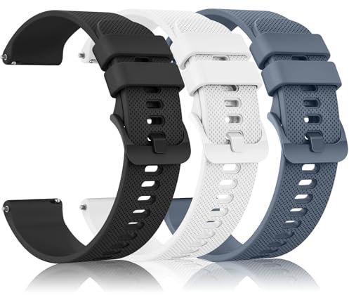 Amzpas 3 Stück Armband für Garmin Vivoactive 5/Garmin Vivoactive 3/Vivomove 3/HR/Luxe/Style,20mm Silikon Ersatzarmbänder Uhrenarmband für Garmin Forerunner 55/245/645(Schwarz/Weiß/BlauGrau)