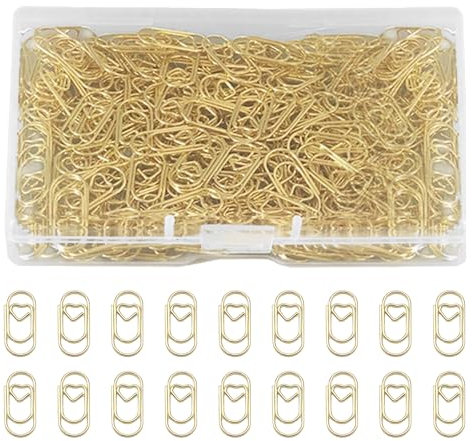 200 Stück Büroklammern Herz, Mini-Metallklammern mit durchsichtigem Aufbewahrungsetui für Büro, Klassenzimmer, Hochzeit, Postkarten, zum Binden von Dokumenten (Gold)