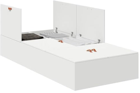 vidaXL modernes Bettgestell in Weiß für Einzelmatratze 80 x 200 cm mit Zwei Fächern, einfacher Aufbau, stylisches Design, MDF Lösungen, minimalistisch, zeitgenössisch, Erwachsene