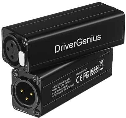 DriverGenius X-Shield | Single-Channel XLR Ground Loop Noise Isolator – Passive Hum Eliminator for Audio Interfaces, Mixing Consoles, etc.M/F (2 Pcs/1 Pack)