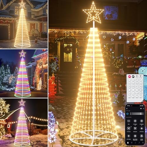 Kaitenv 3,6M LED Weihnachtsbaum Metall Außen, Weihnachtsdeko Lichterbaum Outdoor - 660 LEDs mit Stern, App & Fernbedienung, Dimmbar, Timer, IP44 Wasserdicht - für Garten, Rasen (Warmweiß)