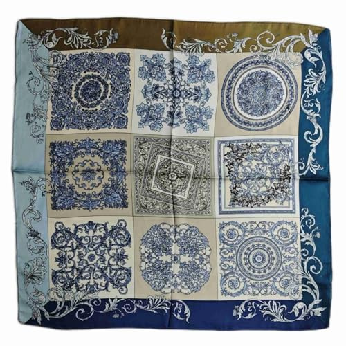 GIMIRO Femmes 70 x 70 cm Foulard en soie simulée Fleurs Foulard Cravate Bandana pied-de-poule, Bleu marine beige Rs902, 70cm x 70cm