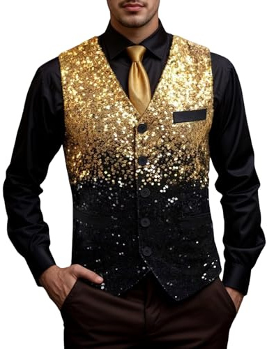 Bauzuoyo Pailletten Weste Herren Glitzer Gold Farbverlauf Glänzend Ärmellos V-Ausschnitt Anzugweste Freizeit Business Sportlich Blazer Karneval Party Club Tops Bühnenkostüme