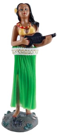 Durlo Ornamenti a forma di figura danzante, figura di ragazza con testa a molla, mini bambola hawaiana Hula per cruscotto auto, scrivania, ufficio (verde)