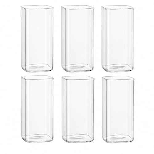 STARVAST Klare Trinkgläser 6 Stück 400ml Wassergläser Longdrinkgläser Set, Dünne Quadratische, Elegante Bargläser für Wasser Saft Bier Getränke Sowie Cocktails Mojito und Mixgetränke (Dünne Quadrat)
