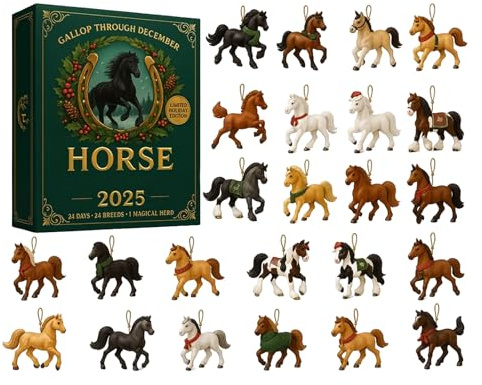 Pferdes Adventskalender 2025, Weihnachts Countdown Kalender Mit 24 2D Pferdes Anhängern Weihnachtsschmuck Weihnachtskalender Für Wand, Tür, Baum, Kranze, Sammler, Pferdeliebhaber