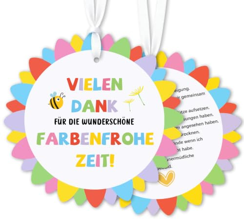 10 Stück Abschiedsgeschenk Erzieherin Geschenkanhänger - Vielen Dank für die Wunderschön Farbenfrohe Zeit, Danke Erzieherin Abschied, Kita & Kindergarten Abschiedsgeschenk für Erzieher