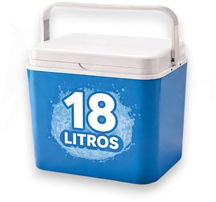 Combo Nevera Térmica Eléctrica Portátil 12V con Set de Mesa y 4 Sillas Plegables para Exterior, Azul, Camping, Picnic y Playa (18 litros)
