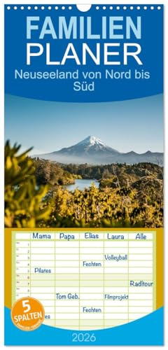 Familienplaner 2026 - Neuseeland von Nord bis Süd mit 5 Spalten (Wandkalender, 21 cm x 45 cm), CALVENDO: Eine Reise durch Neuseelands aufregende Natur (CALVENDO Orte)