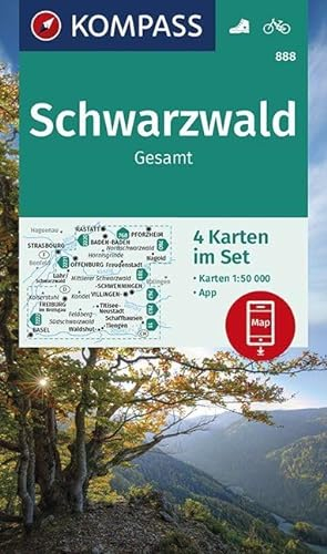 KOMPASS Wanderkarte Schwarzwald Gesamt: 4 Wanderkarten 1:50000 im Set inklusive Karte zur offline Verwendung in der KOMPASS-App. Fahrradfahren. (KOMPASS-Wanderkarten, Band 888)