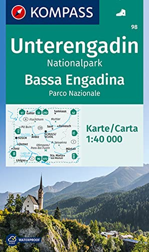 KOMPASS Wanderkarte 98 Unterengadin, Bassa Engadina, Nationalpark, Parco Nazionale 1:40.000: markierte Wanderwege, Hütten, Radrouten