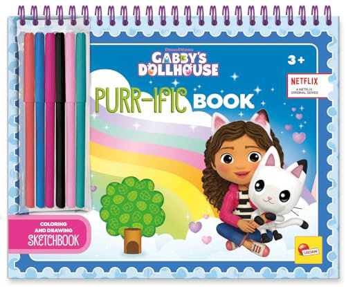 Lisciani - GABBY ET LA MAISON MAGIQUE - Carnet de Dessins & Coloriages PURR-IFIC Pour Enfants dès 3 Ans - Coloriages & Dessins 30 Pages à Personaliser - Avec Stickers & 6 Feutres - Gabby's Dollhouse