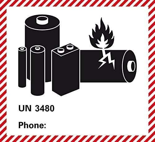 Gefahrgutetiketten - Transportaufkleber - Klasse UN 3480 - Lithium-Ionen-Batterien - ohne Telefonnummer - zum selbstbedrucken/aufkleben - Stückzahl frei wählbar - 120 x 11 mm (20)