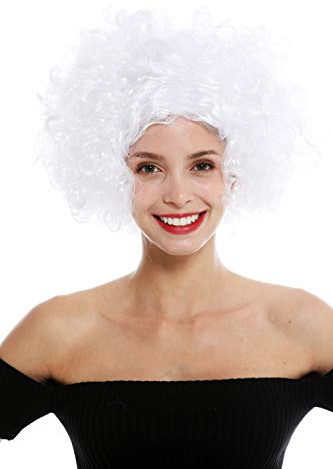 WIG ME UP - 1352-ZA62 Perücke Damen Karneval Halloween Diva kurz lockig Mittelscheitel Weiß