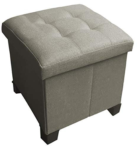 HomeHarmony® Linen Look Folding Storage Ottoman Bench Cube Footrest with Legs/Feet Quick and easy to Assemble (Natural, Medium)