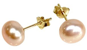 ONDEGO® Ohrringe Peach – Süßwasserperlen in Pfirsich-Rosé – Ohrstecker goldfarben – eleganter Schmuck für Damen – Geschenkverpackung inklusive - Brautschmuck