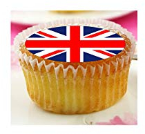 24 Union Jack Flag pre-cut Cupcake Cake Toppers Wafer Rice Card