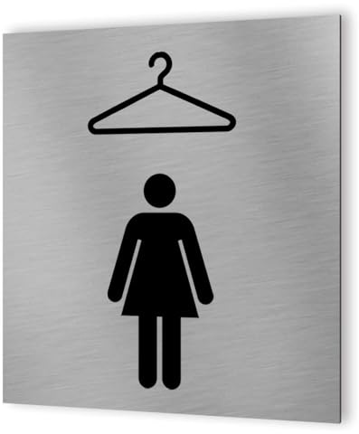 DECOHO - Pictogramme format 20 cm x 20 cm en Dibond Aluminium brossé - Modèle Vestiaire Femme - Argent