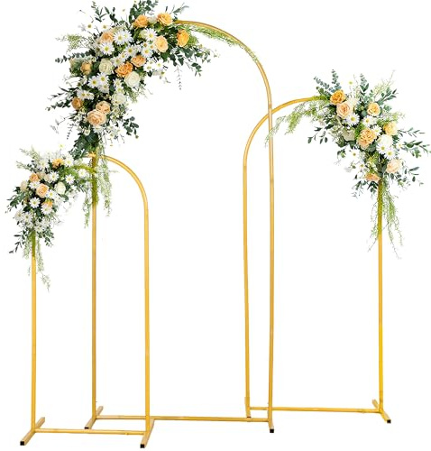 SogesPower Hochzeitsbogen-Set aus Metall, 3 Bögen in Gold (1.2m, 1.5m, 1.8m) | Stabile Gartenbögen für Hochzeit, Feier & Deko, schnell aufgebaut ohne Werkzeug