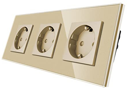 CNBINGO Glas Schuko Steckdose unterputz - Design Schutzkontakt Wandsteckdose dreifach mit Glasrahmen - in Gold