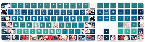 WSLUCKO Keyboard Cover Skin for 2021 New Apple iMac Magic Keyboard (Model: A2520) with Numeric Keypad & Touch ID, Cute Printing Silicone Keyboard Protector ,Rose