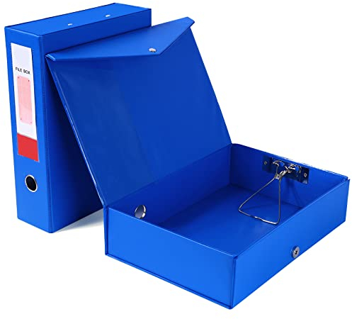 Srvnpioy 2 Stück Archivbox A4, 88 mm Rücken, A4 Aktenboxen Aufbewahrungsbox mit Verschlussfeder, Dokumentenbox aus Kunststoff für Büro, Schule oder Archivraum, Blau