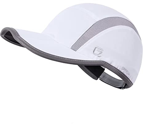 GADIEMKENSD Baseball Cap Nylon Running Outdoor Sports Hat for Men Woman Adjustable Quick Drying Reflective Foldable 50+ UPF Inhibit UV Mesh Water Repellency Race Performance Lightweight White