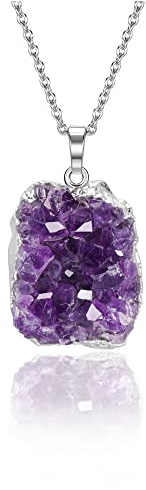 CrystalTears Amethyst Druse Halskette Damen Unregelmäßig Cluster Stein Anhänger mit Kette Drusensegment Rohstein Halsschmuck für Frauen Mädchen