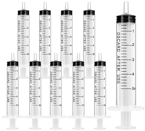 OFFCUP Plastic Syringes, 10pcs No Needle Syringe, 5ml Liquid Measuring Syringe with Luer Slip Tip for Refilling and Measuring Liquids, Scientific Labs Experiment, Feeding Pets (No Needle)