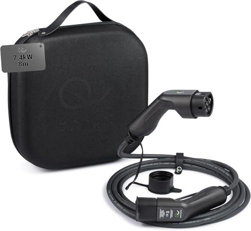 Green Wallbox - Câble Recharge Voiture Electrique de Type 2-8 mètres 7,4kW - Cable Voiture Electrique, Chargeur de Voiture Électrique Triphasé avec Étui Rigide, Chargeur EV Type 2