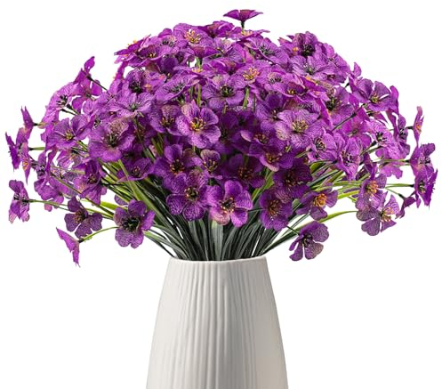 Tuxiaobu 12 Bündel Veilchen Künstliche Pflanzen Blumen für drinnen und draußen Dekoration – Fake Violet Flower Bouquet Hochzeit Tafelaufsätze – Übertopf Faux Blumen für Haus Garten Party Dekor (lila)