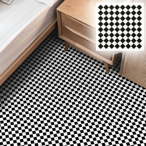 Self Adhesive Floor Tiles, Vinyl Flooring Peel and Stick Floor Tiles, Waterproof Black and White Checkered Effect for Bathroom Kitchen Bedroom,30x30cm(12 X 12 inches)18 pcs(1.62㎡)