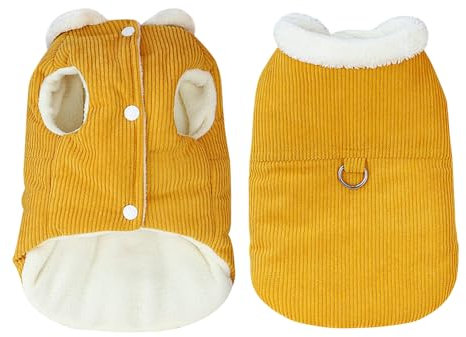 Hundemantel Winter,Hund Warme Jacke,Hundeweste mit D-Ring,Hundejacken für den Winter Winddicht,Cord Haustierkleidung,Fleece Warm Hunde Winterjacke für Kleine Mittelgroße und Große Hunde(Gelb,XS)