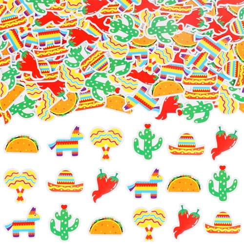 Cheereveal 200 Pcs Mexican Fiesta Confetti, Colorful Cactus Cinco Rainbow Donkeys Table Decoration, Cinco De Mayo Mexican Theme Taco Party Birthday Halloween Day Of The Dead Decor Supplies
