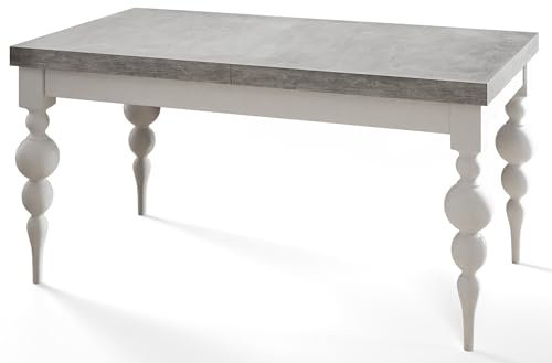 Rechteckiger Esszimmertisch Lena, ausziehbarer Tisch, Größe: 160-210X90X78,5 cm, Wohnzimmertisch Farbe: Grau, mit Tischbeinen in Farbe Weiß