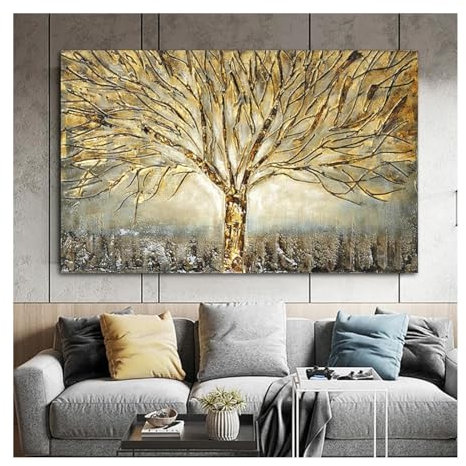 Poster e stampe su tela con albero della vita dorato, quadri astratti, quadri moderni, per la decorazione della casa, del soggiorno (35x55 cm) 14x22 pollici senza cornice