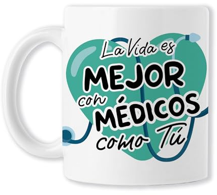TEDEDIKO Médico Taza original de café para regalar a trabajador sanitario con frase y dibujo - La vida es mejor con médicos como tú, ideal desayuno - Agradecimiento - Cerámica blanca