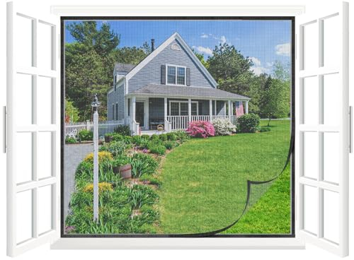 Cinkee Zanzariera per finestre 100 x 120 cm, zanzariera trasparente per porte di balconi e giardini, fissaggio innovativo autoadesivo, senza forare o avvitare - Nero