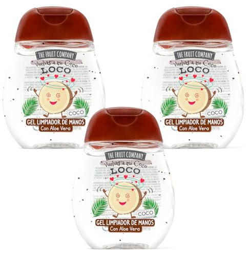 The Fruit Company Lot de 3 flacons de gel nettoyant pour les mains de 45 ml 70 % d'alcool à l'aloe vera Format de poche