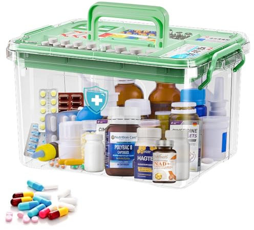 Caja Medicamentos, Caja para Medicamentos de Doble Capa, Caja Medicamentos Organizador, Almacenamiento de Medicamentos para el Hogar y Viajes, 23,5x17x13,5 cm