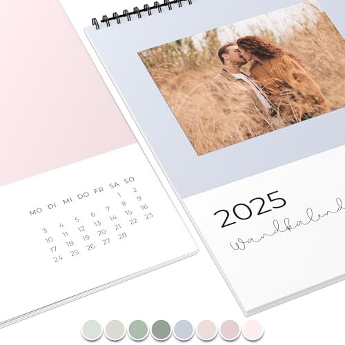 Fotokalender 2025 zum selbstgestalten (Bastelkalender 2025 im A4 Format) - DIY Kalender zum selber gestalten von Januar bis Dezember mit Ferienübersicht - Ideal als Geschenk - Pastell