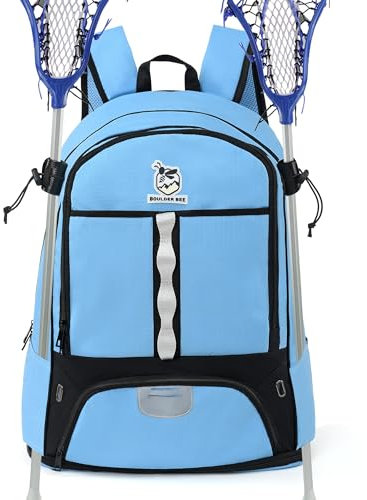Boulder Bee Lacrosse Rucksack, erweiterbare Lacrosse-Taschen mit Stockhaltern, Feldhockey-Rucksack, Lacrosse-Geschenk, vielseitige, geräumige und langlebige Ausrüstungstasche (Blau)