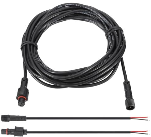 PATIKIL 16.4Ft 2 Pin Extension Cable Wire, 22AWG Waterproof IP67 Extension Cord with 7.87 Male Female Connector kit for Boat Car Truck Indoor/Outdoor Solar LED Strip Light, Black